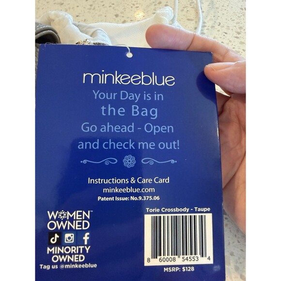 minkeeblue Quilted Taupe Crossbody Bag with Detachable Strap Chevron Pattern - Picture 7 of 8